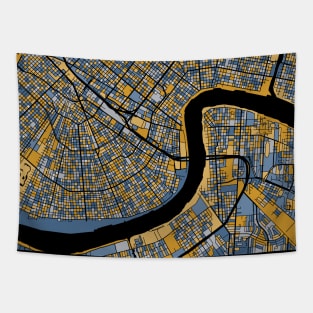 New Orleans Map Pattern in Blue & Gold Tapestry