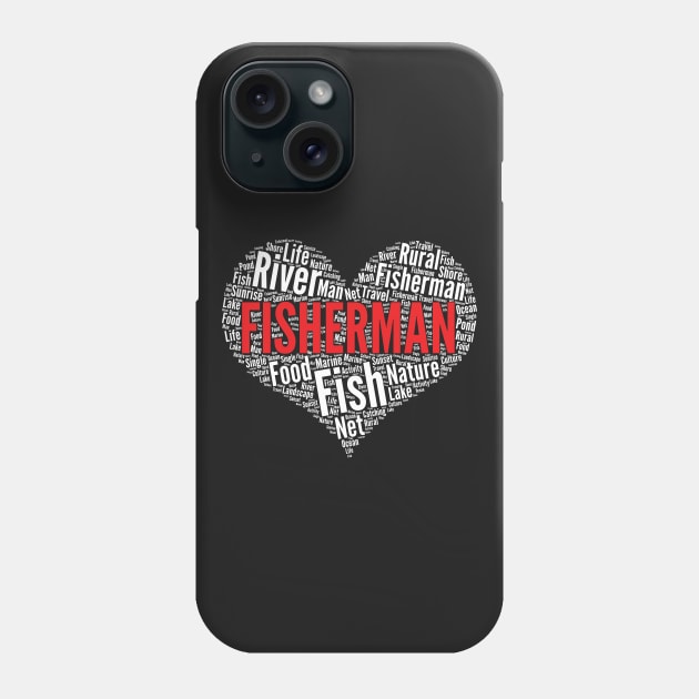 Fisherman Heart Shape Word Cloud Design Fish design Phone Case by theodoros20
