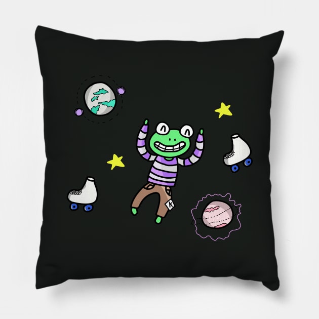 green froggy kawaii funny univerese Pillow by KDaisy.design