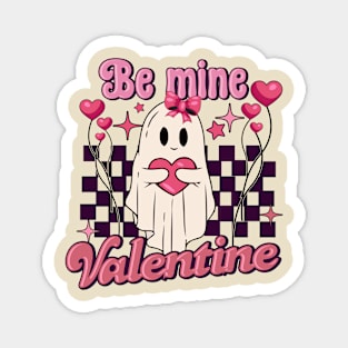 Be Mine, Valentine's day Pink Cute Ghost Checkered Magnet