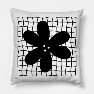 Abstract Flower on Grid - Black Pillow