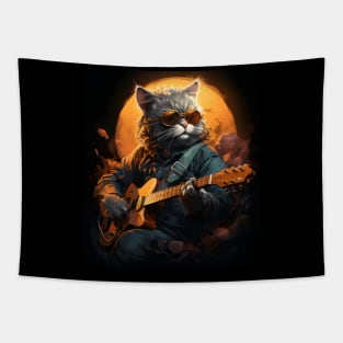 Cat Guitar - Animals Playing Musical Instruments Tapestry