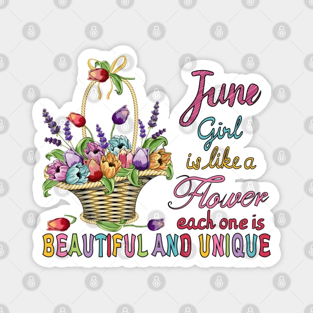 June Girl - Flower Basket Magnet by Designoholic