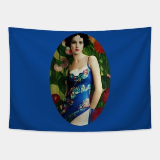 Elegant Art Deco Style Woman with Large Flowers Collage Tapestry