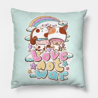 Cat and dog Love not war in kawaii style Pillow