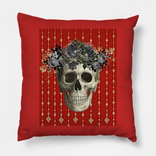 Fancy black roses skull Pillow