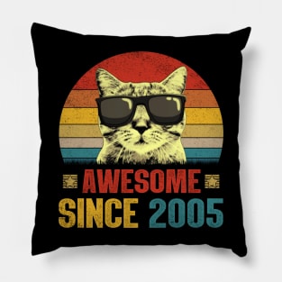 Awesome Since 2005 19th Birthday Gifts Cat Lover Pillow