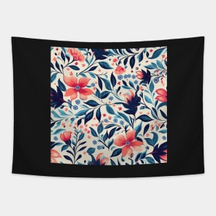 Pink and Navy Seamless Floral Pattern on White Tapestry