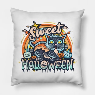 Sweet Halloween colorful magic cat Pillow