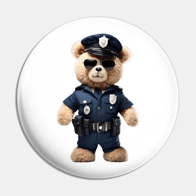 Police Officer Teddy Bear Pin by Doodle and Things