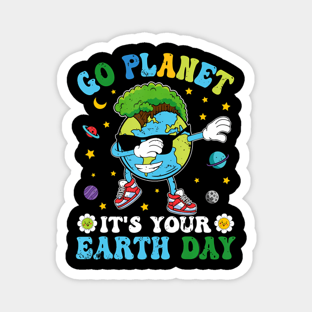 Dabbing Earth Day 2024 Groovy Go Planet Magnet by Zu Zu Xi Xi