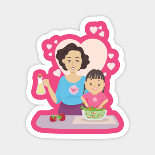 Mother and daughter Cooking Magnet