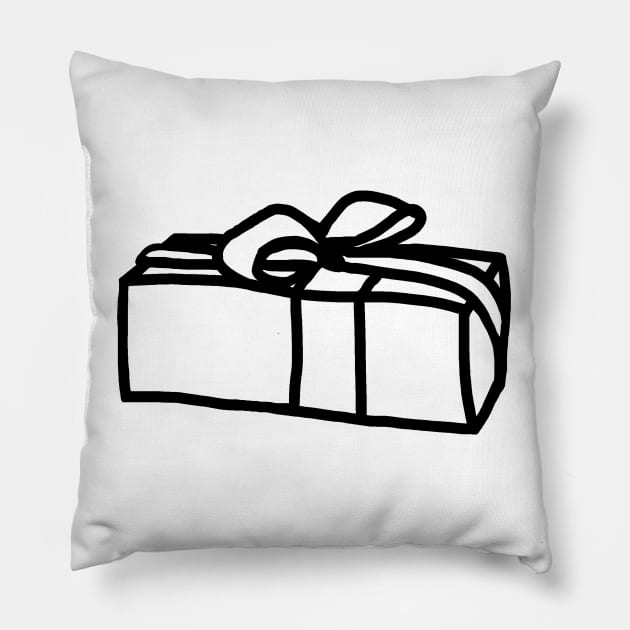 One Wrapped Gift Box Minimal Line Drawing at Christmas Pillow by ellenhenryart