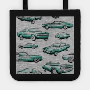 Muscle Cars- teal on grey Tote