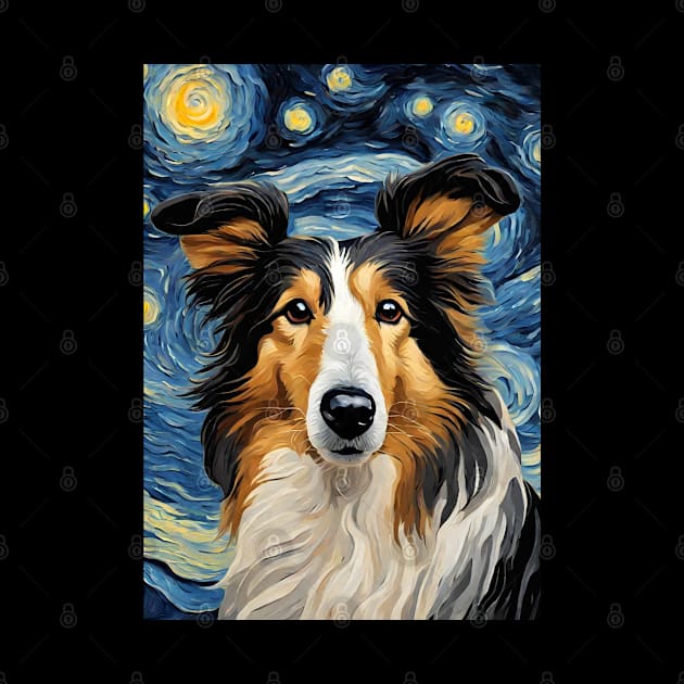 Cute Collie Dog Breed Painting in a Van Gogh Starry Night Art Style by Art-Jiyuu