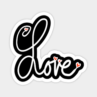 Cursive Written Word Love with Red Hearts Magnet