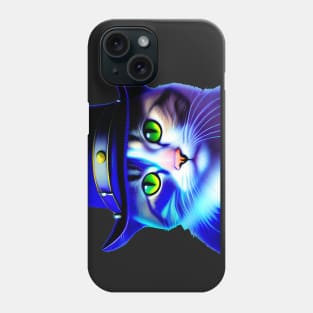 Green Eyed Cat Rocks Blue Fedora Phone Case