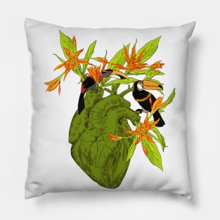 Heart with Flowers, Leaves and Birds Pillow