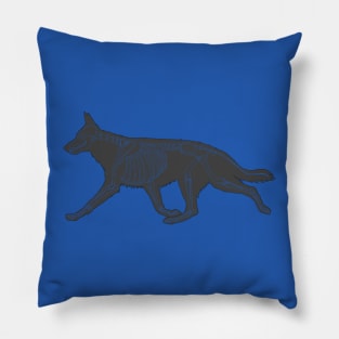 Halloween Design - Dog Skeleton Blue Pillow