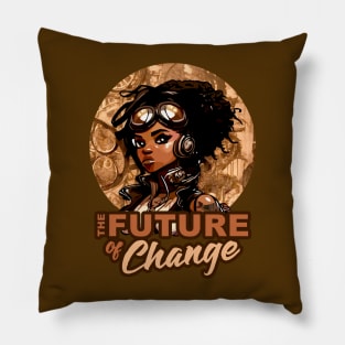 Future of Change Steampunk Anime Black Girl Empowerment Pillow