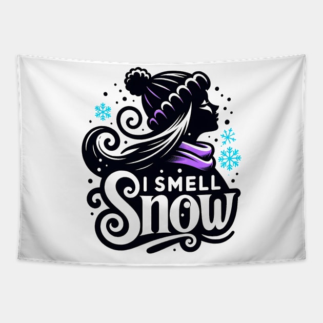 I Smell Snow - Whimsical Silhouette with Snowflakes Tapestry by Fenay-Designs