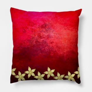 Gold flowers on bold red and black grunge texture Pillow