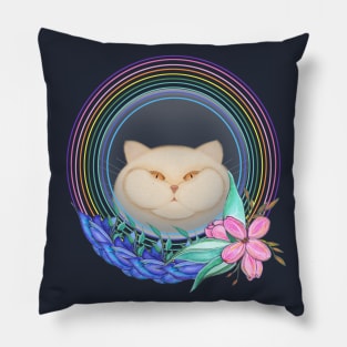 Rainbow cat and flowers Pillow