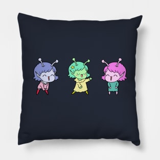 Cartoon alien girls dancing & laughing Pillow