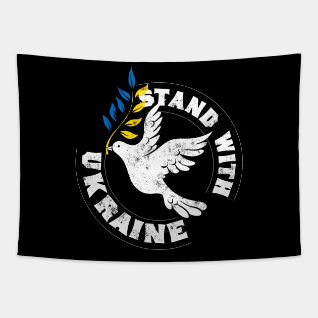 Stand with Ukraine Peace Dove Tapestry by Black Tee Inc