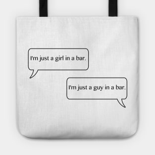 Just a girl and a guy in a bar. Tote