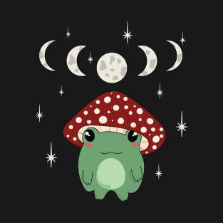 Mushroom Hat Kawaii Frog with Moon Phases T-Shirt