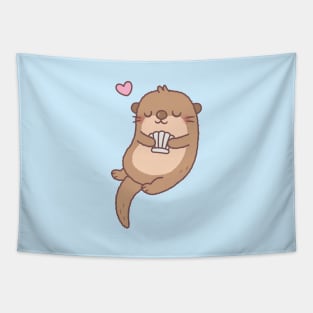 Cute Little Otter Holding A Seashell Tapestry