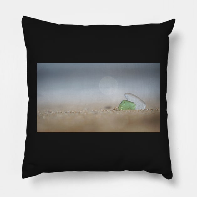 Two Shards of Sea Glass Together in the Sand Pillow by 1Redbublppasswo