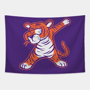 Dabbing Tiger // Orange and Purple Cartoon Tiger Tapestry