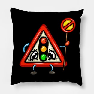 Traffic Lights Driving Test Warning Traffic Road Sign Cartoon Character Pillow