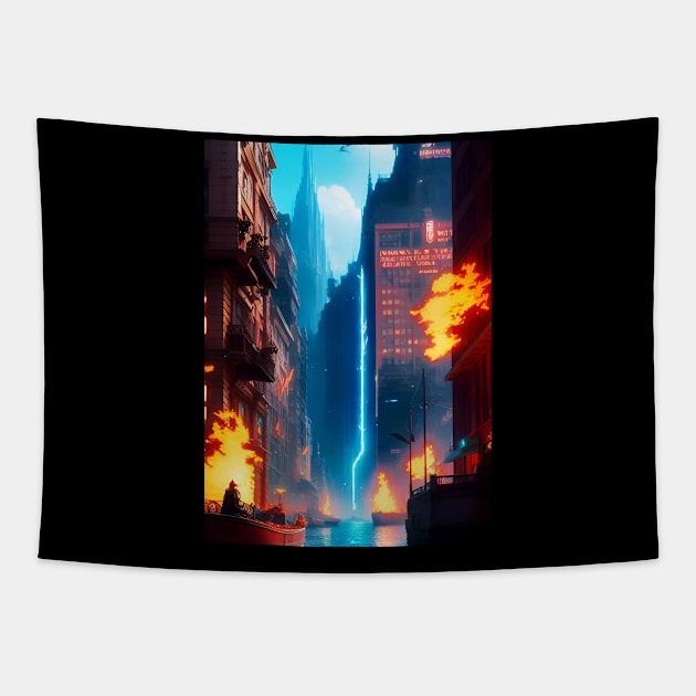 The Destroy Futuristic City. Tapestry by SALOX