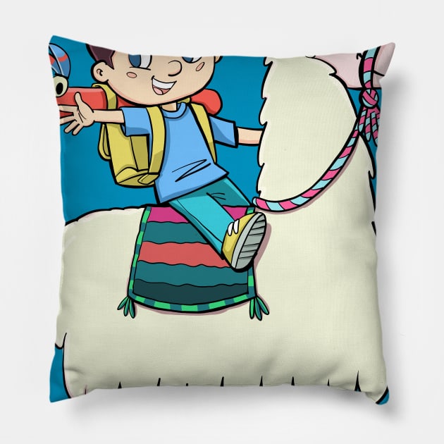 boy student riding a llama Pillow by duxpavlic