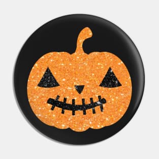 Pastel Orange Faux Glitter Halloween Pumpkin Face Pin