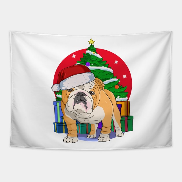 English Bulldog Santa Merry Christmas Tapestry by Noseking