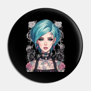 Roses and Shadows Secret Emo Goth Anime Girl Pin