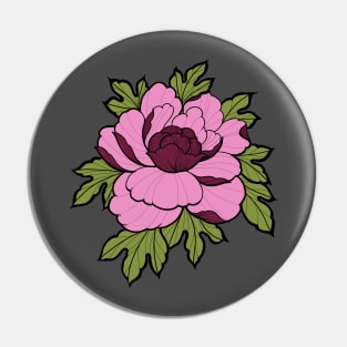 Peony flower tattoo style in colour Pin