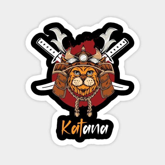 Katana Japanese Cat Samurai Pun Magnet by Ampzy