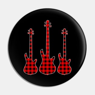 Red Black Plaid Matching Christmas Pattern Bass Player Pin