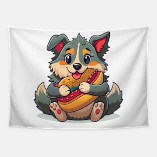 cute dog hugging hotdog Tapestry