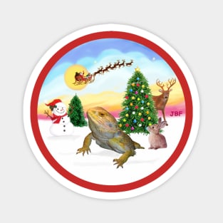 Santa's Iguana Watches Him Take Off Magnet