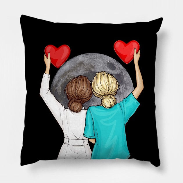 Doctor Nurse And The Moon Pillow by Modern Art