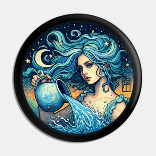 ZODIAC Aquarius - Astrological AQUARIUS - AQUARIUS - ZODIAC sign - Van Gogh style - 13 Pin