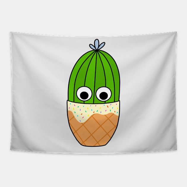 Cute Cactus Design #222: Cactus In Waffle Cone Pot Tapestry by DreamCactus