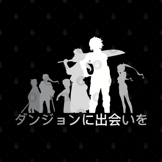 Danmachi Anime Season 4 Hestia Familia Member with Japanese Kanji in White Silhouette by Animangapoi