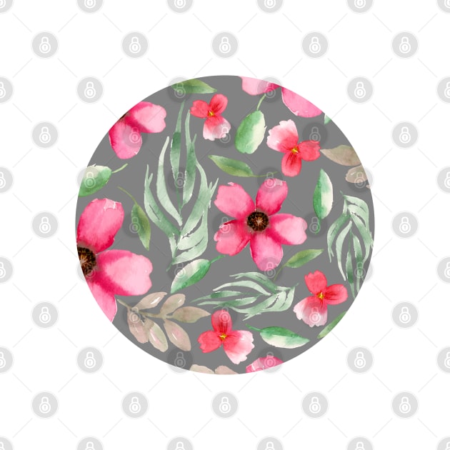 Pink Florals | Watercolor | Pattern | Grey by Harpleydesign